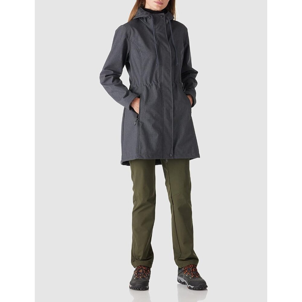 Women's Dark-grey Melange Lightweight Waterproof Hooded Rain Jacket,long Coat - Picture 8 of 8